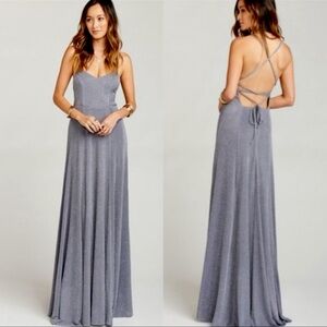 SHOW ME YOUR MUMU Shine Smoke Grey Godshaw Goddess Metallic Gown Sz L